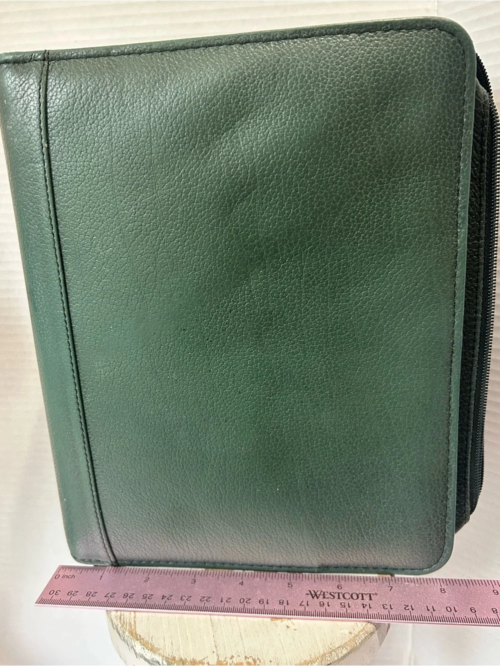 Vintage Franklin Covey Forest Green Leather Zip Around 7 Ring Personal Organizer